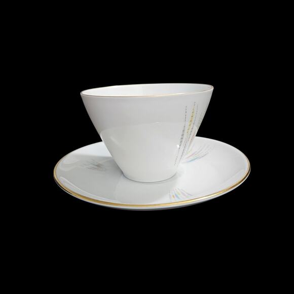 Edelstein Bavaria 21540 Cup & Saucer Set of 4 MCM Starburst Gold Trim - Picture 4 of 8